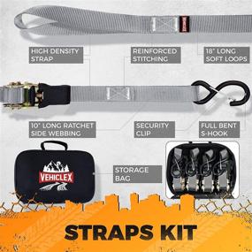 img 2 attached to Vehiclex Ratchet Tie Down Straps – 15 Ft Long - Upgraded 2200 Lb Break Strength – 4 Pk Silver Premium Heavy Duty Cargo Straps &Amp