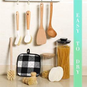 img 2 attached to Versatile 7-Piece Bamboo Kitchen Dish Scrub Cleaning Brush Set: Short and Long Handle Brushes, Coconut Bristles, Loofah Sponge - Ideal for Cast Iron Skillets, Kitchen Sinks, Bathrooms, and Household Cleaning