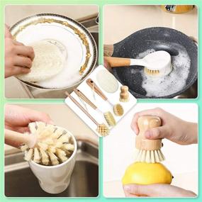 img 1 attached to Versatile 7-Piece Bamboo Kitchen Dish Scrub Cleaning Brush Set: Short and Long Handle Brushes, Coconut Bristles, Loofah Sponge - Ideal for Cast Iron Skillets, Kitchen Sinks, Bathrooms, and Household Cleaning