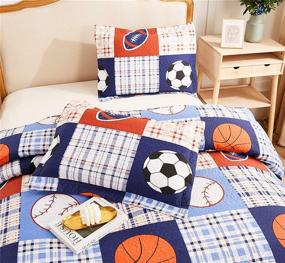 img 3 attached to 🏈 King Size Boys Girls Plaid Sport Bedspread Coverlet - Rugby Football Soccer Basketball Baseball Printed Bedding Set - All-Season Reversible Quilt Set for Teens, Children, Sports Fans - Blue