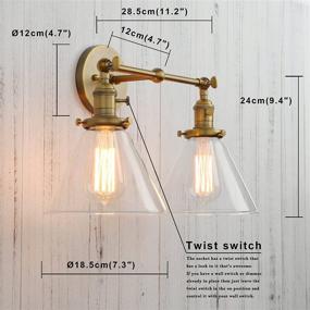 img 3 attached to 🏮 Vintage Industrial Antique Permo Double Sconce with Clear Glass Funnel Flared Shade - 2-Lights Wall Sconces (Antique)