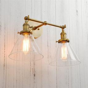 img 2 attached to 🏮 Vintage Industrial Antique Permo Double Sconce with Clear Glass Funnel Flared Shade - 2-Lights Wall Sconces (Antique)