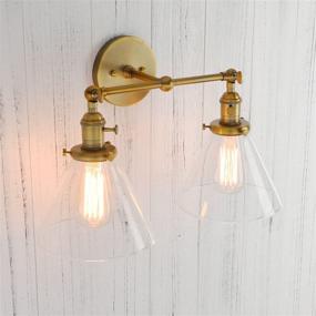 img 1 attached to 🏮 Vintage Industrial Antique Permo Double Sconce with Clear Glass Funnel Flared Shade - 2-Lights Wall Sconces (Antique)