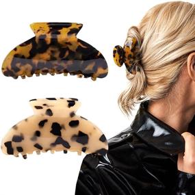 img 4 attached to 🐢 2PCS Tortoise Celluloid French Design Hair Claw Banana Clips with Leopard Print – Large Fashion Accessories for Women Girls