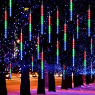 💡 multi-colored led falling rain lights - number-one meteor shower lights, 192 leds, 8 tube 30cm, waterproof icicle snow fall string lights for xmas tree, parties, wedding garden логотип