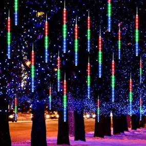 img 4 attached to 💡 Multi-Colored LED Falling Rain Lights - Number-One Meteor Shower Lights, 192 LEDs, 8 Tube 30cm, Waterproof Icicle Snow Fall String Lights for Xmas Tree, Parties, Wedding Garden