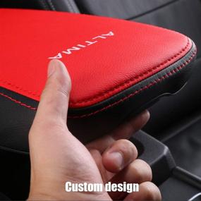 img 1 attached to 🚗 XITER Car Armrest Cover Saver, 1 Pc Center Console Leather Pad for Nissan Altima 2019-2021, Central Console Armrest Box Protector Interior Accessories with Red Stitches