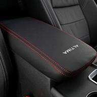 🚗 xiter car armrest cover saver, 1 pc center console leather pad for nissan altima 2019-2021, central console armrest box protector interior accessories with red stitches logo