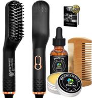 🏻 3-in-1 beard straightener with balm, growth oil, comb, and e-book - patented design for straightening hair and beards. ideal stocking stuffers for men, women, and him. logo