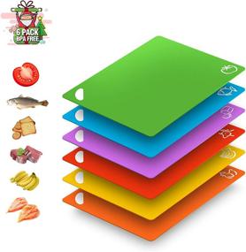 img 4 attached to 🔪 Premium Set of 6 Colorful Extra Flexible Plastic Cutting Boards - Large Size, Dishwasher Safe & Non-Slip Kitchen Mats - BPA Free & Thick Plastic - Upgrade Package