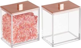 img 4 attached to 🌹 mDesign Clear/Rose Gold Bathroom Storage Canister Set - Pack of 2 for Organizing Cotton Swabs, Bath Salts, and Cotton Balls