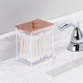 img 2 attached to 🌹 mDesign Clear/Rose Gold Bathroom Storage Canister Set - Pack of 2 for Organizing Cotton Swabs, Bath Salts, and Cotton Balls