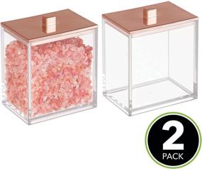 img 3 attached to 🌹 mDesign Clear/Rose Gold Bathroom Storage Canister Set - Pack of 2 for Organizing Cotton Swabs, Bath Salts, and Cotton Balls