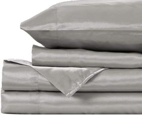 img 1 attached to New Super Soft Touch Bridal Silver Satin Sheet Set - 4pc Full Size, Solid Color