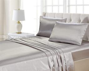 img 3 attached to New Super Soft Touch Bridal Silver Satin Sheet Set - 4pc Full Size, Solid Color