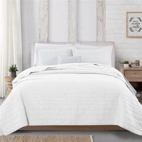 img 4 attached to 🛏️ Odella Collection King Size Lightweight 100% Cotton Quilt Set with Shams – Solid White Coverlet Bedspread featuring Stripe Stitching Design