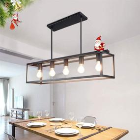 img 4 attached to 🏡 Depuley Farmhouse Linear Chandelier - Vintage Island Light, Rectangular Metal Cage Table Pendant Lighting with 5-Lights for Dining Room, Kitchen, Breakfast Bar - Includes 5×E26 Bulbs