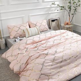 img 4 attached to Smoofy Blush Metallic Print Bling Geometric Design Comforter Set: Moroccan Pattern Mermaid Luxurious 🛏️ Pink Rose Gold Full Bedding Set, Queen Size - Includes 1 Comforter and 2 Pillowcases