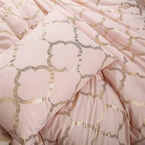 img 1 attached to Smoofy Blush Metallic Print Bling Geometric Design Comforter Set: Moroccan Pattern Mermaid Luxurious 🛏️ Pink Rose Gold Full Bedding Set, Queen Size - Includes 1 Comforter and 2 Pillowcases