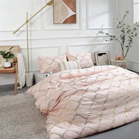 img 2 attached to Smoofy Blush Metallic Print Bling Geometric Design Comforter Set: Moroccan Pattern Mermaid Luxurious 🛏️ Pink Rose Gold Full Bedding Set, Queen Size - Includes 1 Comforter and 2 Pillowcases