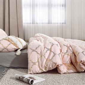 img 3 attached to Smoofy Blush Metallic Print Bling Geometric Design Comforter Set: Moroccan Pattern Mermaid Luxurious 🛏️ Pink Rose Gold Full Bedding Set, Queen Size - Includes 1 Comforter and 2 Pillowcases