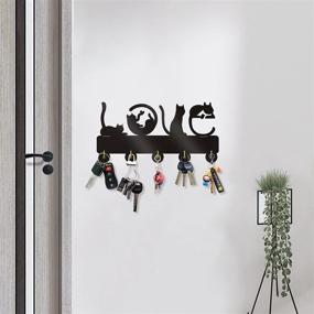 img 3 attached to 🐱 KingLive Cat Key Hooks for Wall: Black Wooden Cat Key Holder with 5 Metal Key Rack Organizer for Decorative Wall Display, Including Screws and Anchors