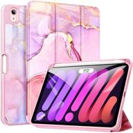 📱 ztotopcases for 2021 ipad mini 6 case: marble pink, shockproof, auto sleep/wake, pencil holder, trifold stand, touch id support—smart protective cover for ipad mini 6th gen logo