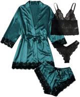 🌸 soly hux women's sleepwear 4-piece satin cami pajama set with floral lace trim and robe logo