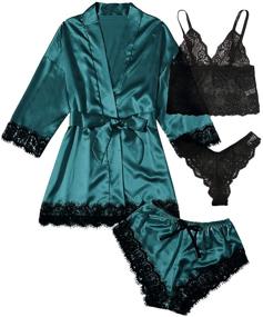 img 4 attached to 🌸 SOLY HUX Women's Sleepwear 4-Piece Satin Cami Pajama Set with Floral Lace Trim and Robe