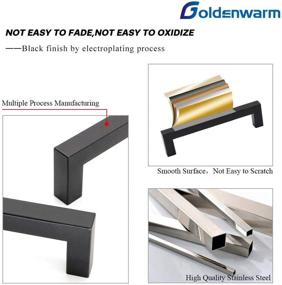 img 2 attached to Premium Quality Goldenwarm 10 Pack Black Square Bar Cabinet Pull Drawer Handle: Sleek Stainless Steel 🔶 Modern Hardware for Kitchen and Bathroom Cabinets Cupboard – 5in Center to Center (128mm) Kitchen Cupboard Handles