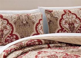 img 2 attached to 🛏️ Charming Kids Zone Home Linen Bedspread Set with Damask Pattern in Taupe Burgundy Brown - California King Size, Brand New!