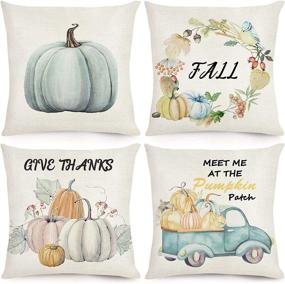 img 4 attached to Ouddy Thanksgiving Pillow Covers 18x18 Set of 4, Pumpkin Blue Fall Decor Cases for Farmhouse Fall Pillow Covers Patch Truck Autumn Harvest Theme Thanksgiving Decorations