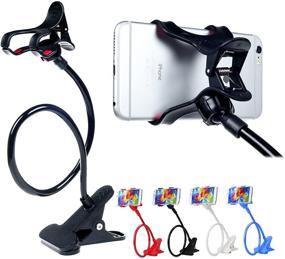 img 1 attached to Ultimate Hands-Free Solution: ITART Long Arms Gooseneck Clip Clamp Stand Cell Phone Holder - Black