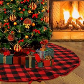 img 4 attached to 🎄 Stunning 48 Inch Buffalo Plaid Christmas Tree Skirt: Red and Black Double Layers for Festive Holiday Decor