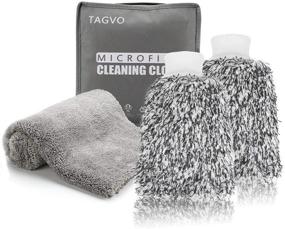img 4 attached to 🚘 Premium TAGVO Large Car Wash Mitt Set - Cyclone Microfiber Glove & Towels - Lint Free & Scratch Free (1 Towel + 2 Mitts)