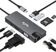 🔌 9-in-1 usb c hub with 4k hdmi, vga, usb c charging, 2 usb 3.0, sd/tf card reader, usb c to 3.5mm, ethernet, dock - compatible with apple macbook pro 13/15, thunderbolt 3 logo