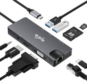 img 1 attached to 🔌 9-in-1 USB C Hub with 4K HDMI, VGA, USB C Charging, 2 USB 3.0, SD/TF Card Reader, USB C to 3.5mm, Ethernet, Dock - Compatible with Apple MacBook Pro 13/15, Thunderbolt 3