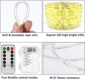 img 1 attached to 🎄 Versatile LED Rope Lights: 33Ft Battery Operated, Waterproof, Remote Control, 8 Modes - Ideal for Christmas, Camping, Party, Garden Decor (Warm White)