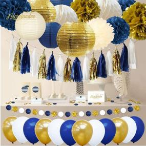 img 3 attached to 🎉 NICROLANDEE Navy Party Decorations: Stunning Navy and Gold Glitter Lanterns, Pom Poms, and Honeycomb Balls for Unforgettable Navy Blue Birthday, Baby Shower, Wedding, Bridal Shower, and Home Decor