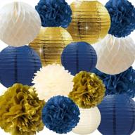 🎉 nicrolandee navy party decorations: stunning navy and gold glitter lanterns, pom poms, and honeycomb balls for unforgettable navy blue birthday, baby shower, wedding, bridal shower, and home decor логотип