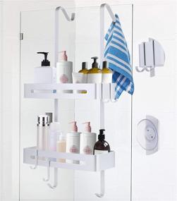 img 4 attached to 🚿 Rustproof Aluminum Over-The-Door Shower Caddy Organizer with Suction Cup, Hooks, and Basket