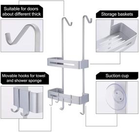 img 3 attached to 🚿 Rustproof Aluminum Over-The-Door Shower Caddy Organizer with Suction Cup, Hooks, and Basket