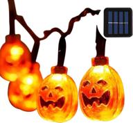 halloween lights: 30 led pumpkin lights, orange, 20ft, ip65 waterproof, 8 light modes - ideal for halloween outdoor décor, patio, garden, parties - warm white glow логотип