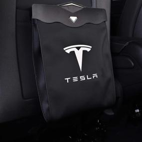 img 1 attached to 🚗 1шт. МАША Мусорное ведро для автомобиля Tesla - контейнер для мусора заднего сиденья, вешающийся на автомобильный органайзер, подходит для аксессуаров Tesla Model 3/Y