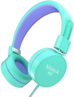 🎧 nivava k9 kids headphones: volume limited foldable on ear headset for children, teens - green & purple logo