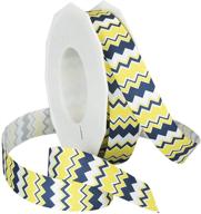 🎀 stylish chevron printed grosgrain ribbon, 7/8-inch by 20-yard spool, navy/lemon - morex ribbon logo