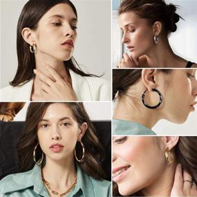 img 3 attached to 👂 Stainless Steel Chunky Hoop Earrings for Women - FindChic Hollow Round/Crossover Patterned/Cube Tube, Sizes 30mm/40mm/60mm/80mm, Hypoallergenic Thick Hoops Loop Earrings - Medium Oversized, Perfect for Girls