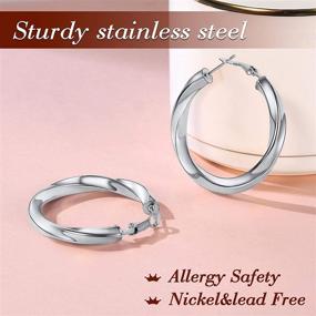 img 2 attached to 👂 Stainless Steel Chunky Hoop Earrings for Women - FindChic Hollow Round/Crossover Patterned/Cube Tube, Sizes 30mm/40mm/60mm/80mm, Hypoallergenic Thick Hoops Loop Earrings - Medium Oversized, Perfect for Girls