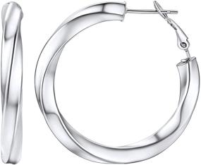 img 4 attached to 👂 Stainless Steel Chunky Hoop Earrings for Women - FindChic Hollow Round/Crossover Patterned/Cube Tube, Sizes 30mm/40mm/60mm/80mm, Hypoallergenic Thick Hoops Loop Earrings - Medium Oversized, Perfect for Girls