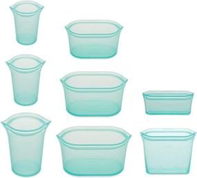 img 3 attached to 🥡 Zip Top Reusable 100% Silicone Food Storage Bags and Containers - Full USA-Made Set: 3 Cups, 3 Dishes & 2 Bags (Teal)